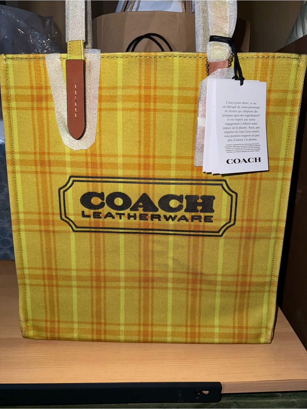 Coach Outlet Canvas Tote Bag With Plaid Print ☀️ - Picture 1 of 12